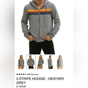 Aviator Nation Heather Grey Zip Hoodie with Retro Rainbow Stripes